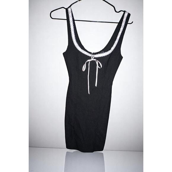 Y2K Coquette Black Bodycon Mini Dress with Pink Satin Ribbon Trim – Windsor Smal - Picture 12 of 12